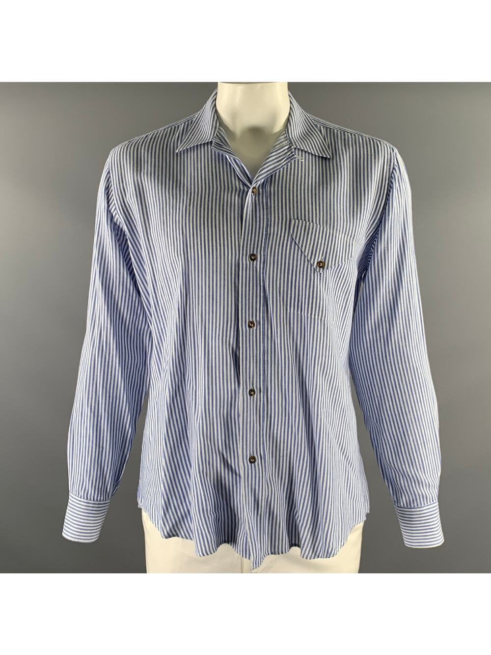 ADAM KIMMEL Size L Blue White Stripe Camp Long Sleeve Shirt